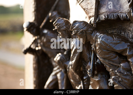 Detail der Soldaten auf die irische Brigade Denkmal von Aussichtsturm mit Blick auf bloody Lane, Antietam National Battlefield. Stockfoto