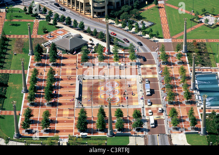 Centennial Olympic Park und Brunnen der Ringe, Atlanta, Georgia, USA Stockfoto