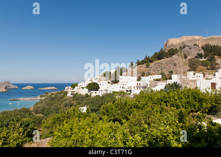 Lindos Village und der Akropolis Rhodos Griechenland Stockfoto