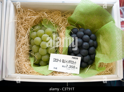 Sehr teure Obst Trauben zum Verkauf an Fukuya Superstore in Hiroshima, Japan Stockfoto