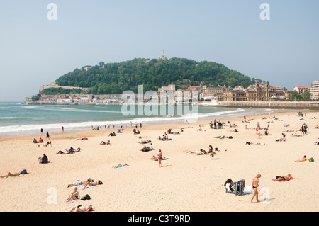 Playa De La Concha San Sebastian Spanien baskische Land Strand Meeressand Stockfoto