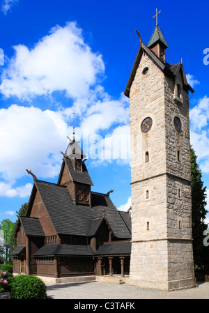 Niederholer stave Church, Stabkirche Wang in Karpacz, ehemalige deutsche Stadt Krummhübel Brückenberg. Riesengebirge, Polen Europa Stockfoto