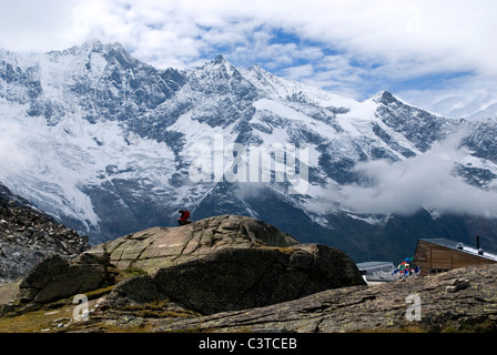 Mischabel-Ansicht von Plattjen, Saastal, Saas Fee, Wallis, Schweiz, Alpen Stockfoto