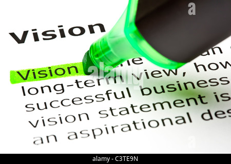 Das Wort "Vision" markiert in grün mit Filzstift Tipp Stockfoto