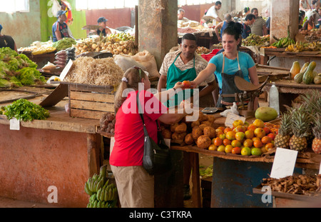 Lokalen Mercado Markt von oben von Fruchtgemüse im indoor Flohmarkt in Havanna Kuba Stockfoto