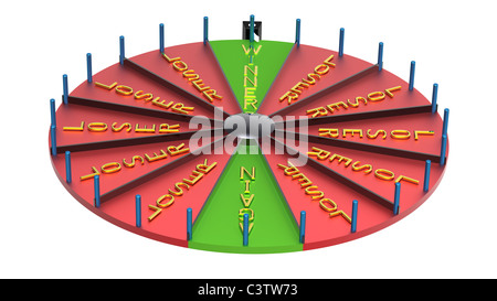 Glücksrad mit Worten-Gewinner-Verlierer isoliert auf weiss Stockfoto