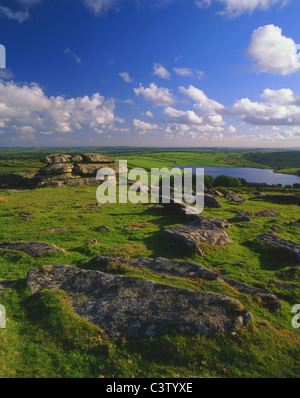 Bodmin Moor, Cornwall, Tregarrick Tor mit Blick auf Siblyback-Reservoir im Spätsommer Stockfoto