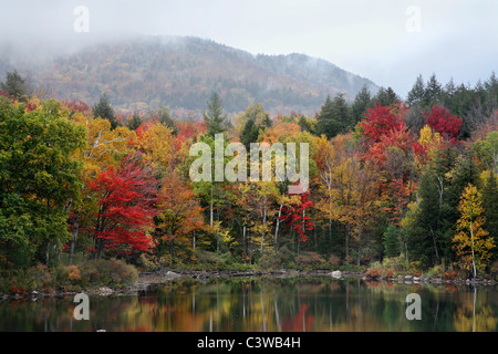 Ein nebliger Herbstmorgen am Tupper Lake In den Adirondack Mountains von New York State, USA Stockfoto