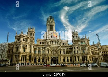 Comunications Palast, das Postgebäude in Plaza de Cibeles-Platz in Madrid, Spanien Stockfoto