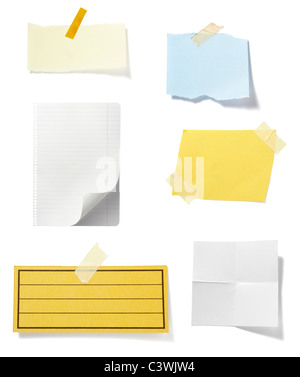 Sammlung von verschiedenen Hinweis Papiere auf weißem Hintergrund. jeweils separat aufgenommen Stockfoto