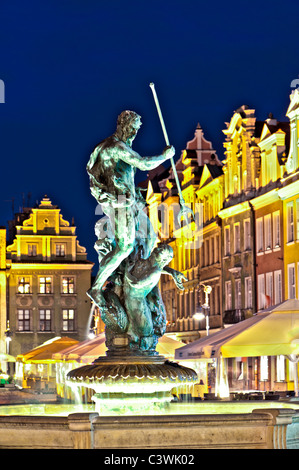 Neptunbrunnen auf Stary Rynek, Poznan, Großpolen, Polen Stockfoto
