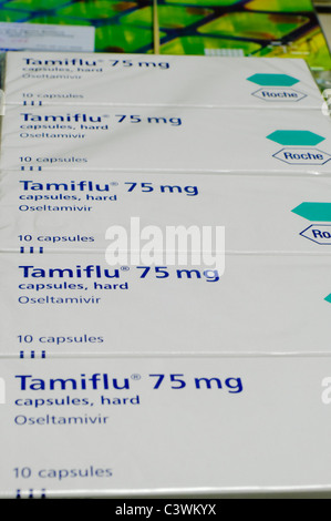 Tamiflu (Osteltamivir)-Kapseln, 75mg, noch in Verpackung, bereit zu dosierenden Stockfoto