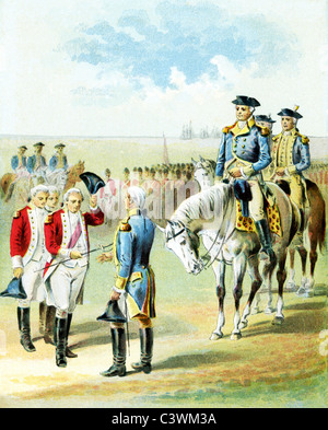 Am 19. Oktober 1781 ergaben sich die Briten unter dem Kommando von General Cornwallis nach George Washington. Stockfoto