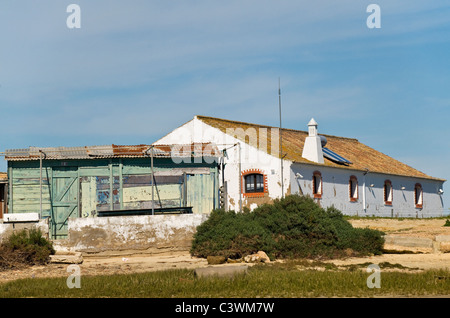 Fischerhäuser an der Ria Formosa Natur Park Faro, Algarve, Portugal Stockfoto