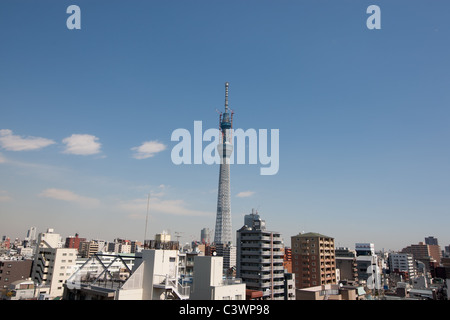 "Tokyo Sky Tree" erscheint im Bereich Narihirabashi/Oshiage des Sumida Ward, Tokio, Japan. Prahlerei eine Höhe von 634m. Stockfoto