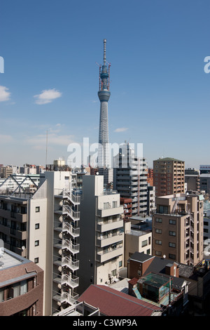 "Tokyo Sky Tree" erscheint im Bereich Narihirabashi/Oshiage des Sumida Ward, Tokio, Japan. Prahlerei eine Höhe von 634m. Stockfoto