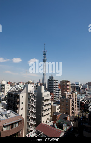 "Tokyo Sky Tree" erscheint im Bereich Narihirabashi/Oshiage des Sumida Ward, Tokio, Japan. Prahlerei eine Höhe von 634m. Stockfoto