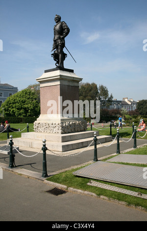 Statue von Sir Francis Drake auf Plymouth Hacke Stockfoto