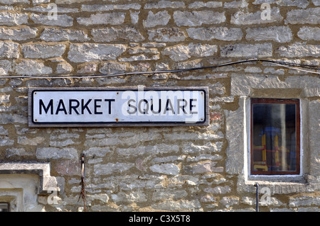 Marktplatz-Zeichen, Minchinhampton, Gloucestershire, England, UK Stockfoto