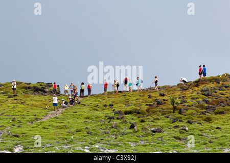 Touristen fotografieren Tierwelt, South Plaza Island Galapagos-Inseln, Ecuador Stockfoto