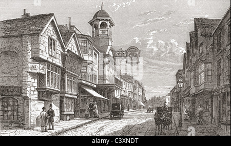 Hohe Straße, Guildford, Surrey, England im späten 19. Jahrhundert aus unserem eigenen Land veröffentlicht 1898. Stockfoto