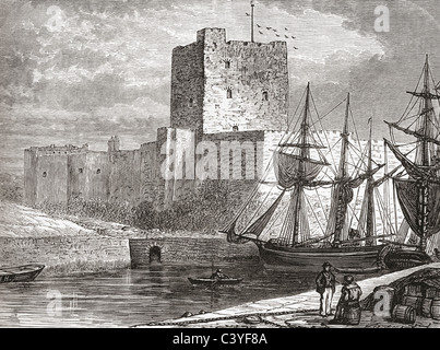 Carrickfergus Castle, Carrickfergus, County Antrim, Nordirland im späten 19. Jahrhundert. Stockfoto