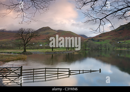 Am frühen Morgen Szene am Ufer des Lake Buttermere im Lake District National Park, Cumbria, England. Stockfoto