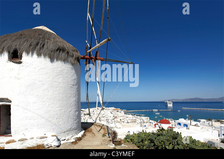 Europa, Griechenland, griechische Inseln, Mykonos, Ägäis mediterran, Kykladen Chora, weiß, lackiert, Stuck, Häuser, Architektur, wind Stockfoto