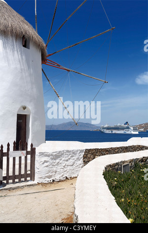 Europa, Griechenland, griechische Inseln, Mykonos, Ägäis mediterran, Kykladen Chora, weiß, lackiert, Stuck, Häuser, Architektur, Aussicht, Stockfoto