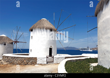 Europa, Griechenland, griechische Inseln, Mykonos, Ägäis mediterran, Kykladen Chora, weiß, lackiert, Stuck, Häuser, Architektur, Aussicht, Stockfoto