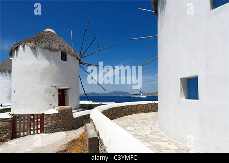 Europa, Griechenland, griechische Inseln, Mykonos, Ägäis mediterran, Kykladen Chora, weiß, lackiert, Stuck, Häuser, Architektur, Aussicht, Stockfoto