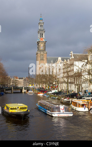 Westerkerk-Amsterdam-Holland-Niederlande-Kanal Stockfoto