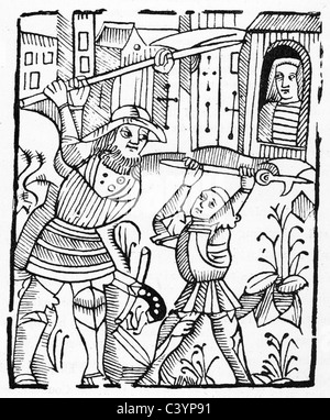 Guy of Warwick kämpfen die riesigen Colbrond. Guy of Warwick ist eine legendäre englische Held der Romantik aus dem 13. Jahrhundert. Stockfoto