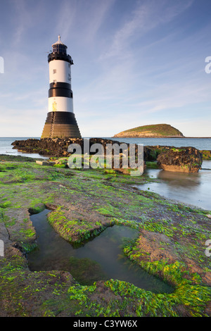 Penmon Point Lighthouse und Puffin Island auf der Ost Küste von Anglesey, North Wales, UK. Frühling (April) 2011. Stockfoto