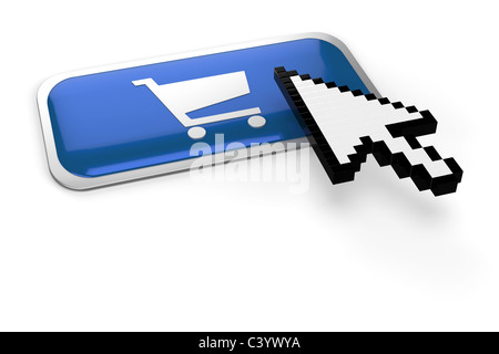 pixelig Mauszeiger auf Shopping Warenkorb-button Stockfoto