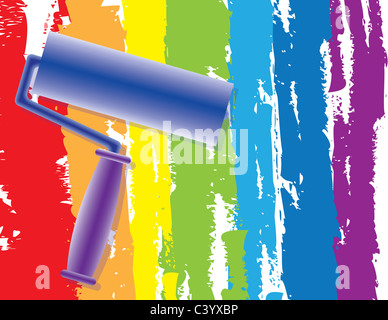 Abstrakte Rainbow Zeichnung Malerei Roller Stockfoto