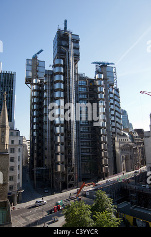 Auf der Dachterrasse Blick auf Lloyds of London und der Willis Gebäude. Stockfoto