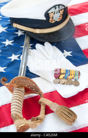 Medeals und gleichmäßige Stücke von Veteranen des zweiten Weltkriegs Stockfoto