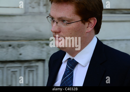 Danny Alexander MP ankommen in der Downing Street vor Präsident Obama-Besuch Stockfoto