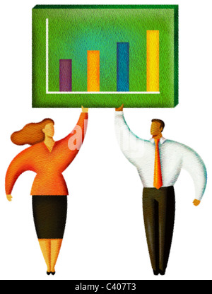 Abbildung von zwei Menschen stehen unter einem Diagramm Stockfoto