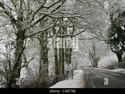Schnee in Tadley, Hampshire. Vereinigtes Königreich. Stockfoto