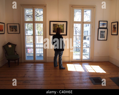 Frau Kunstbetrachtung in der Galerie im Edward Hopper-Haus in Nyack, New York, USA, 20. März 2011, © K Andriotis Stockfoto