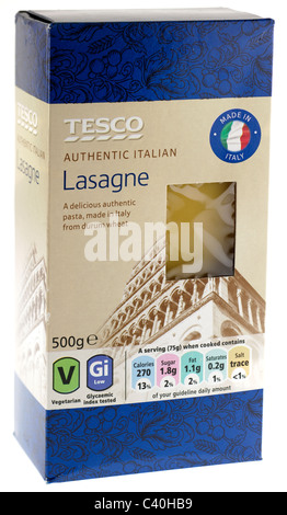 500 Gramm Box von Tesco italienische Lasagne Hartweizen Stockfoto