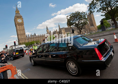 Der Staatsbesuch von uns Präsident Barack Obama in das Vereinigte Königreich erfüllt ist durch feste, hohe Sicherheit und Proteste in London, 24. Mai 2011 Stockfoto