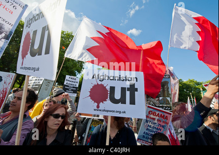 Der Staatsbesuch von uns Präsident Barack Obama in das Vereinigte Königreich erfüllt ist durch feste, hohe Sicherheit und Proteste in London, 24. Mai 2011 Stockfoto