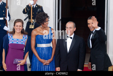 Frau Margarita Zavala First Lady Michelle Obama seine Exzellenz Felipe Calderón Hinojosa, Präsident von Mexiko und Präsident Obama Stockfoto