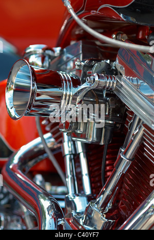 Glänzende V-Twin Motorrad Motor eines angepassten Chopper Fahrrad Stockfoto