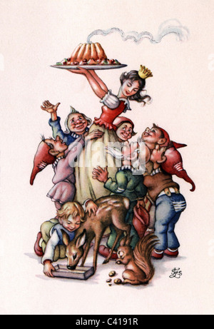 Literatur, Märchen, Grimms Märchen, 'Snow White and the Seven Dwarfs', farbige Illustration, Zusatz-Rechteklärung-nicht erhältlich Stockfoto