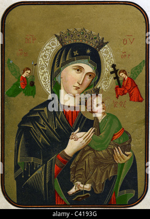 Heilige Maria, Porträt, mit Jesuskind, farbiges Kunstmuster, Stockfoto