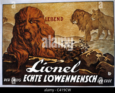 zirkus, Kuriositäten, 'Lionel der Lion-Faced man', Poster, um 1910, Additional-Rights-Clearences-not available Stockfoto